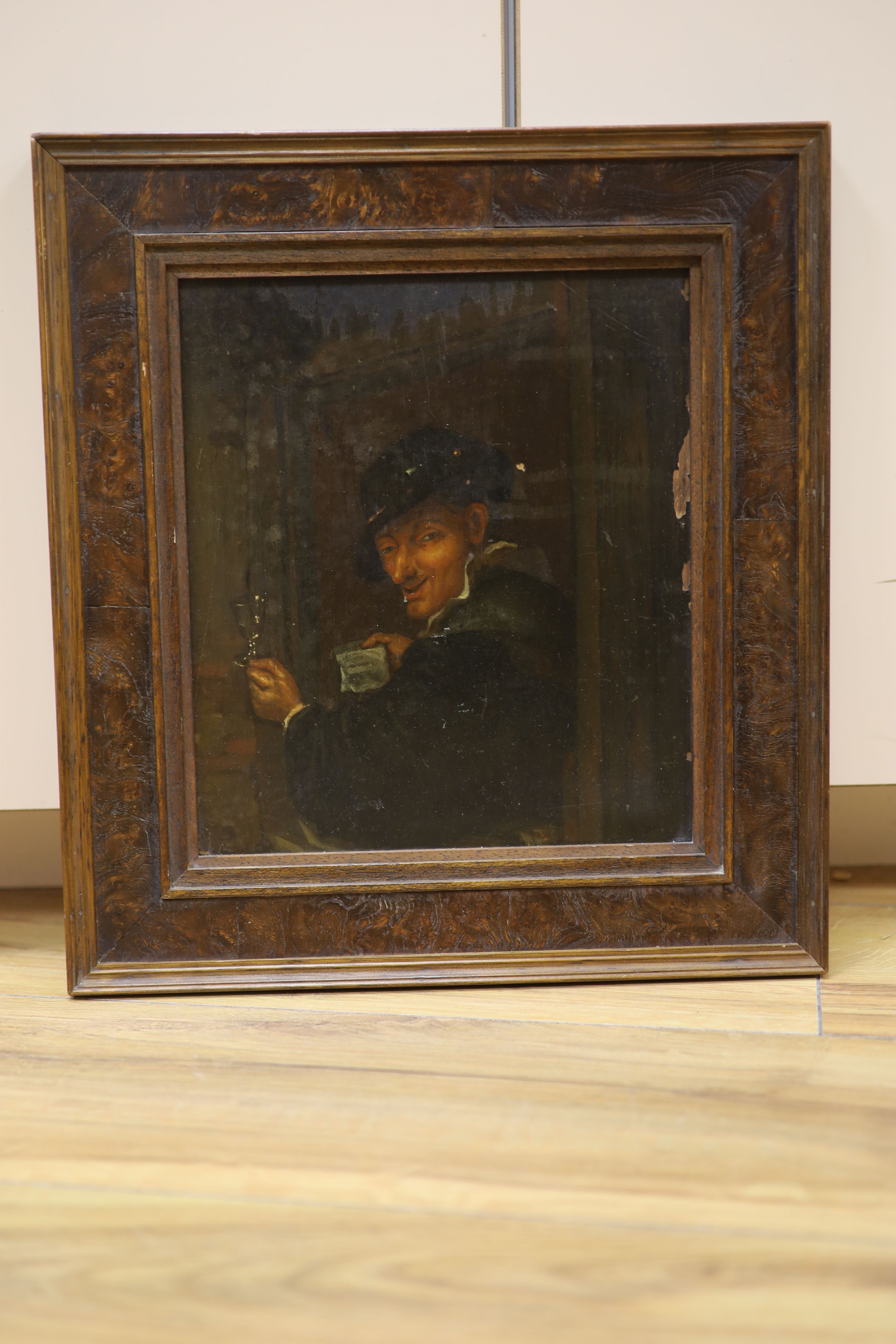 19th century Flemish School, oil on wooden panel, 17th century gentleman holding a letter, 24 x 21cm